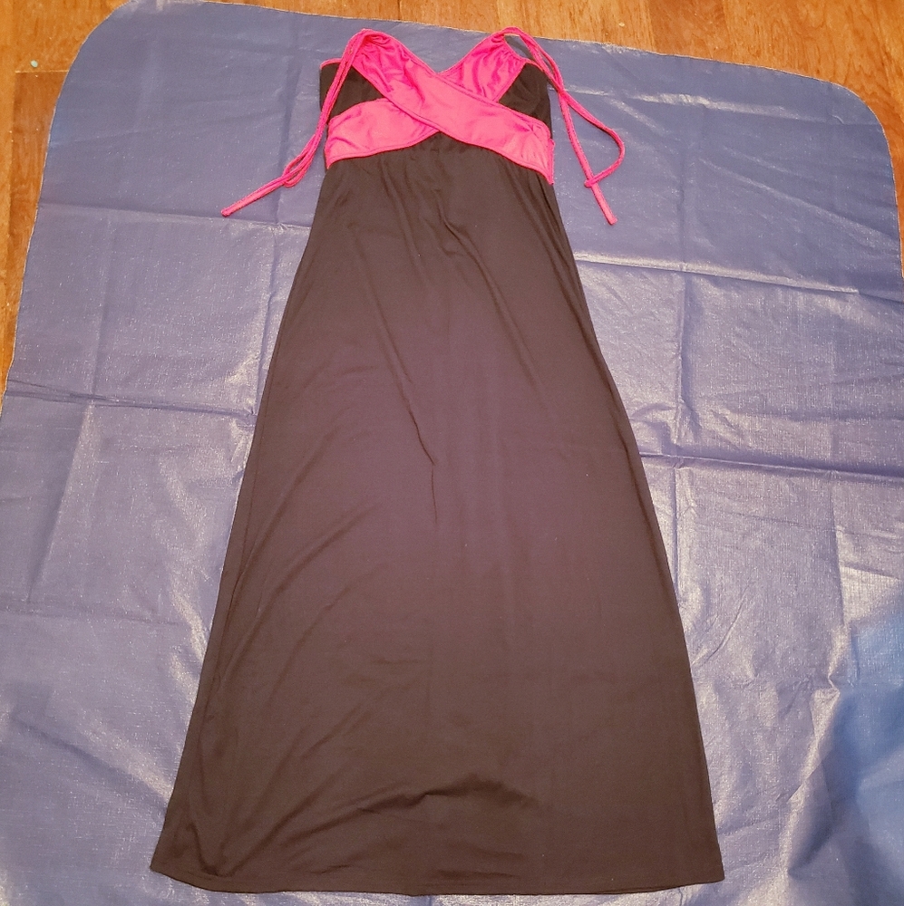 Navy Blue and Red Maxi Dress